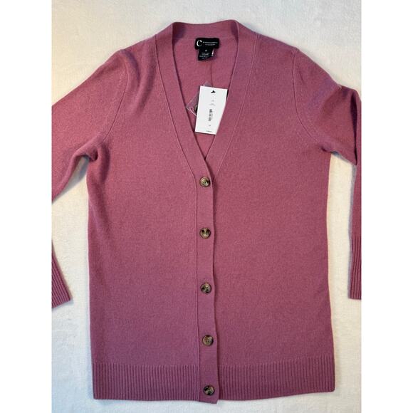 Bloomingdales 100% Cashmere Cardigan Sweater Rose Pink Long Cardi Medium NWT - Picture 6 of 8